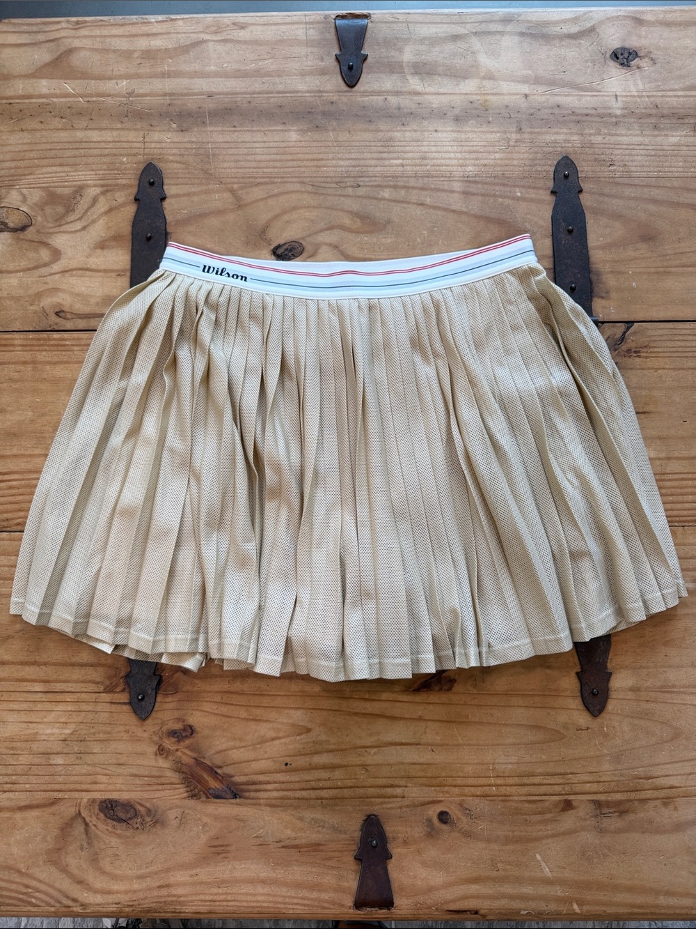 Wilson Beige Pleated Skater Skirt with Striped Waistband
